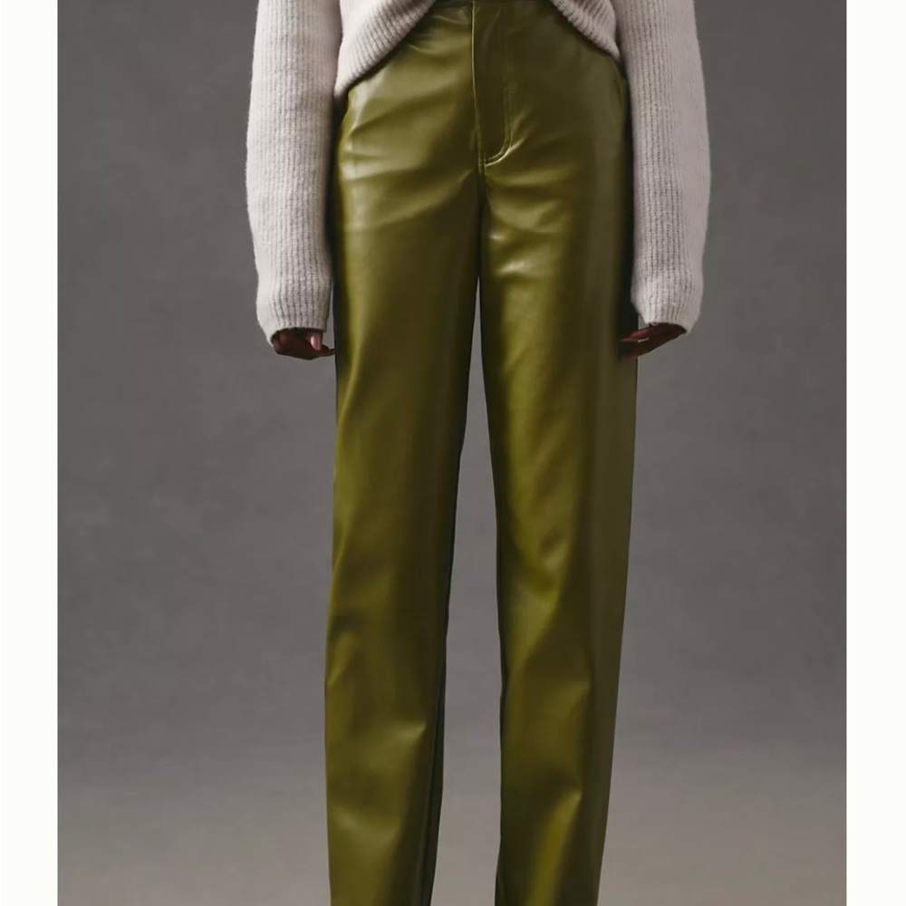 ANTHROPOLOGIE EN SAISON LANA FAUX LEATHER PANTS SIZE M COLOR OLIVE NWT - Picture 2 of 14